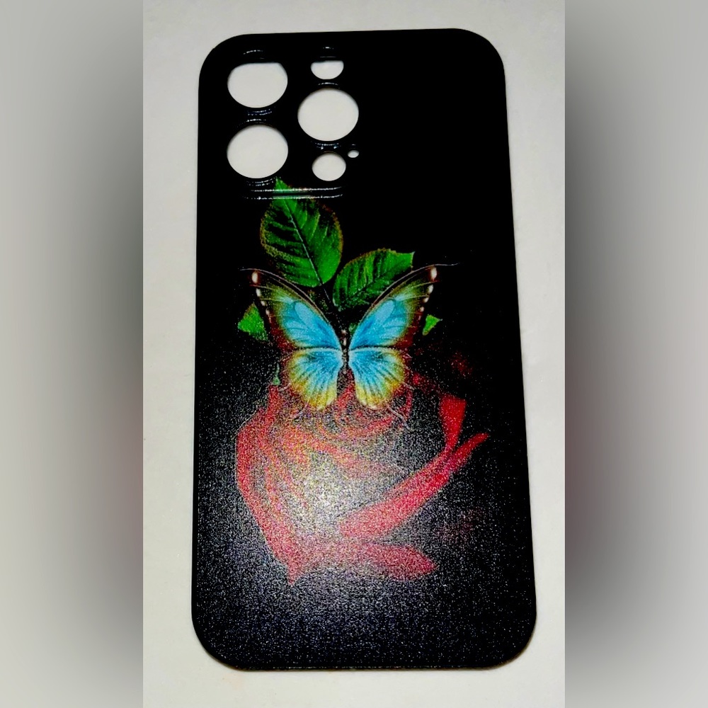 iPhone 13 Pro Black W/ Butterfly Rose Art Silicone Soft Protective Phone Case